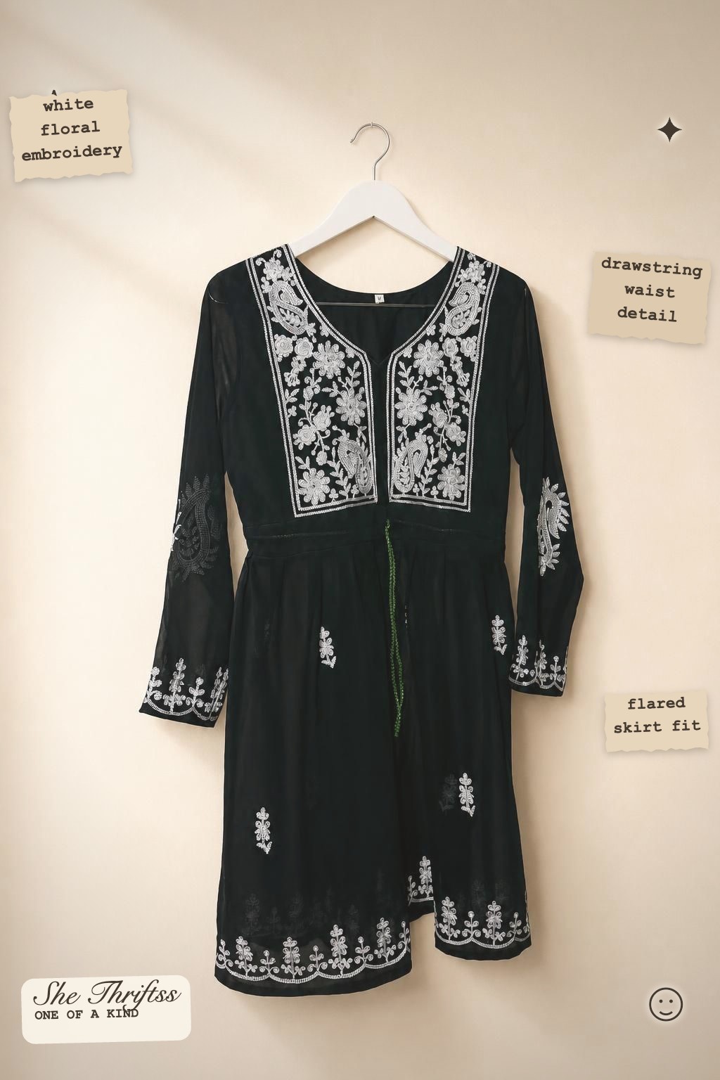 Dark green net embroidered tunic
