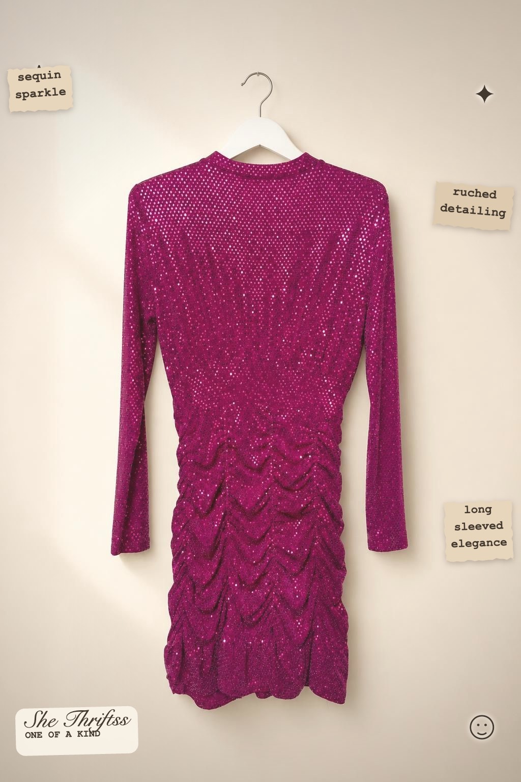 Fuchsia sequin ruched dress