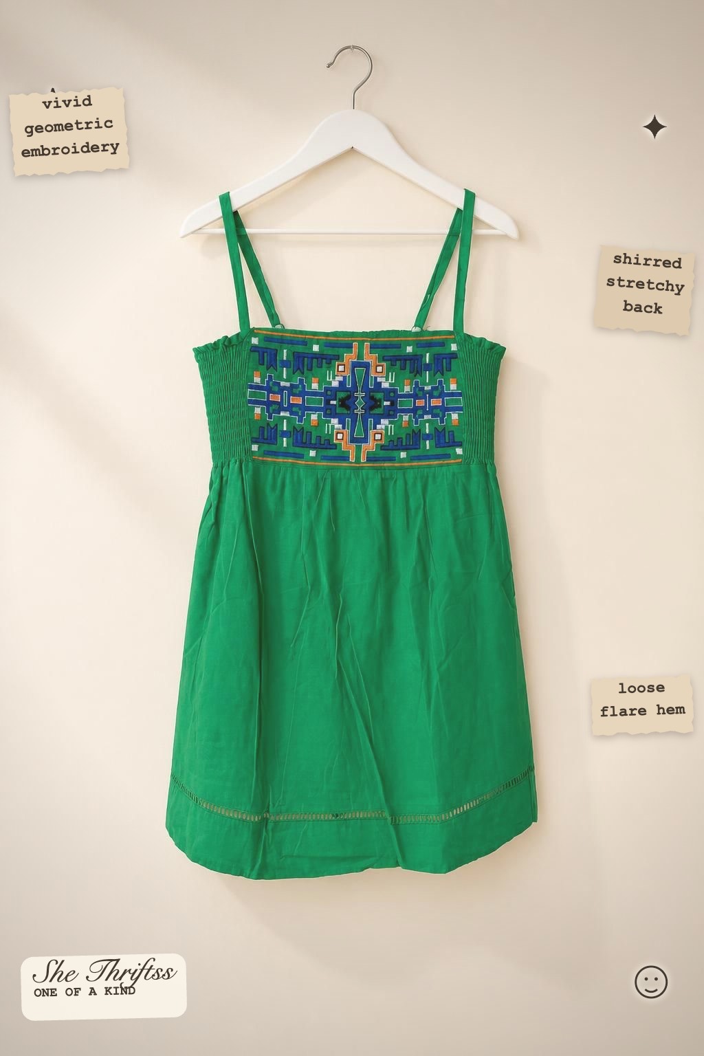Green embroidered cami top