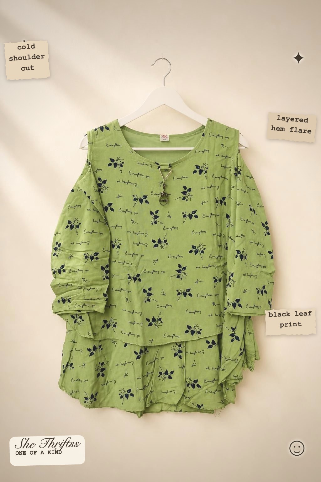 Green printed cold-shoulder top