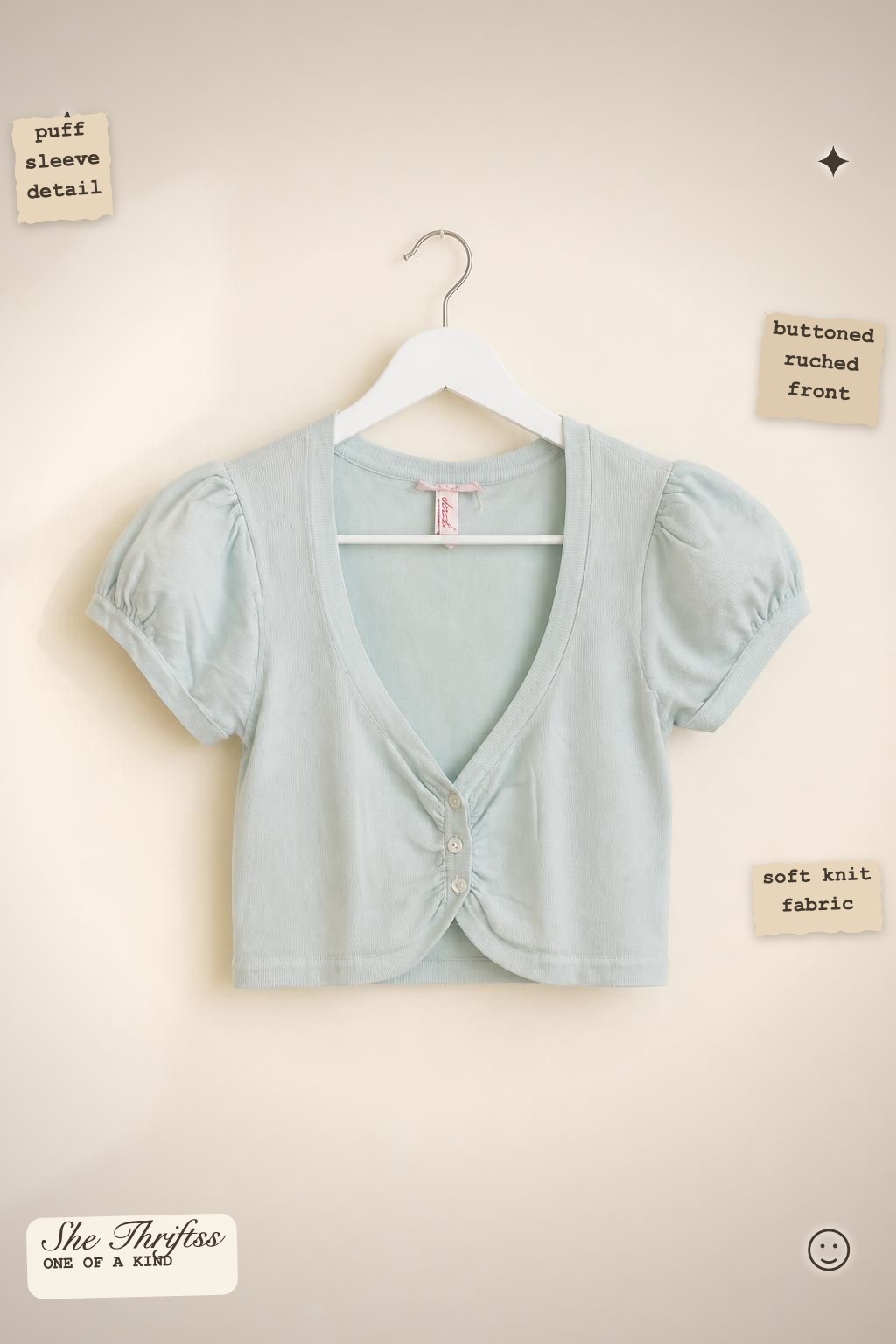 light blue puff sleeve ultra-crop top
