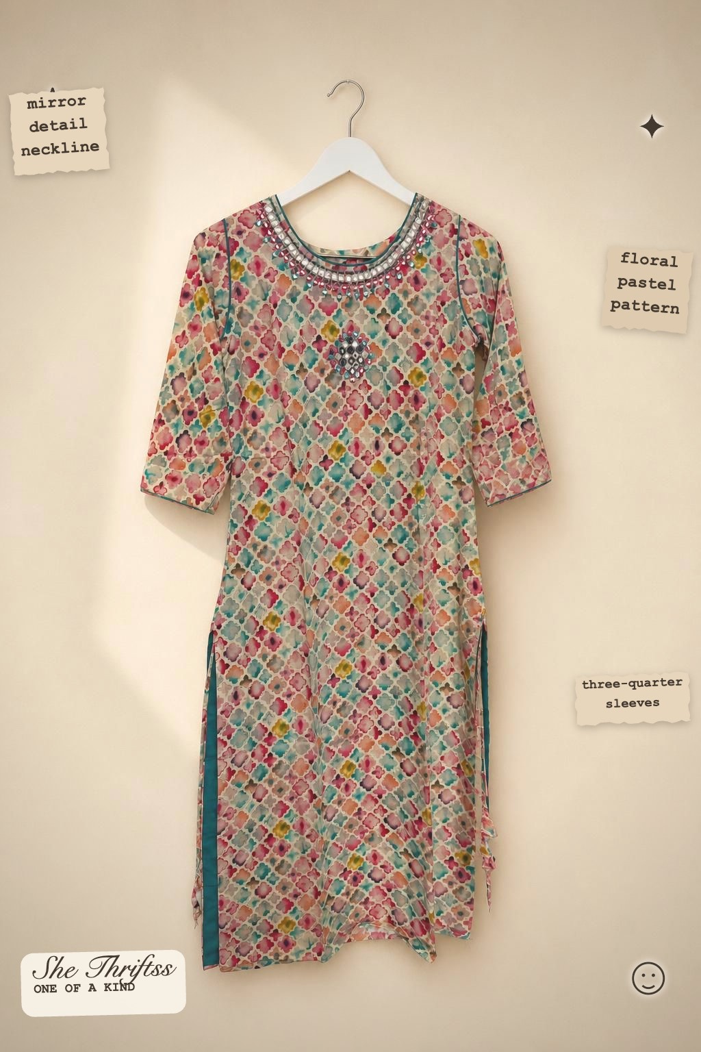 Mirror detail pastel kurta