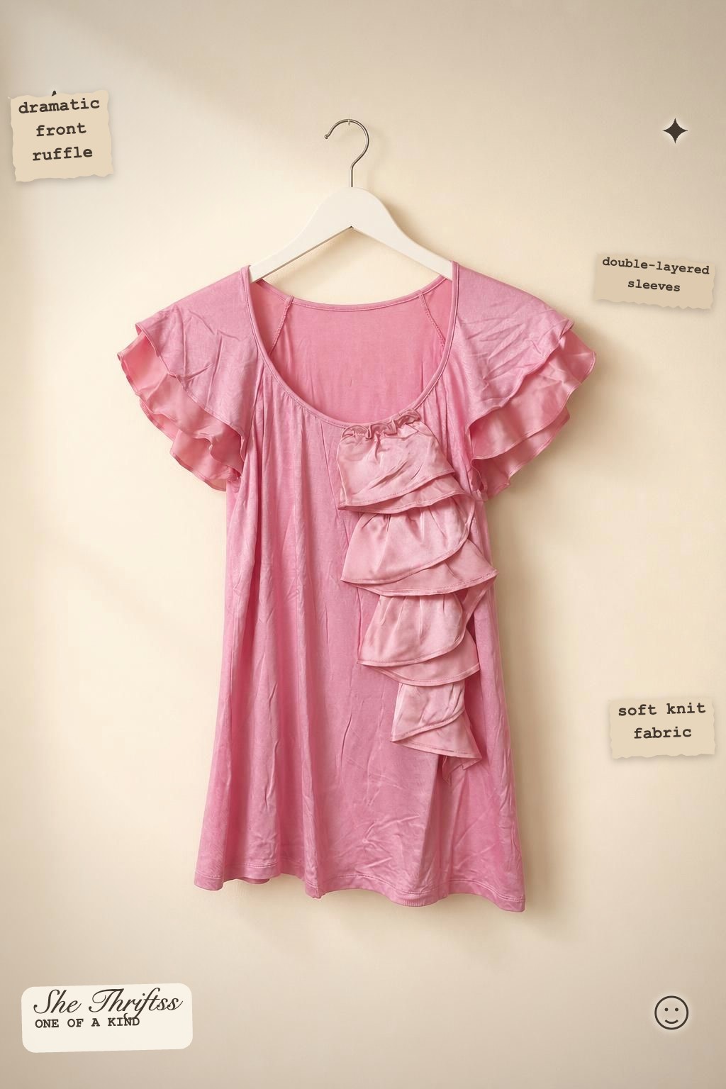 Pink ruffle sleeve tee