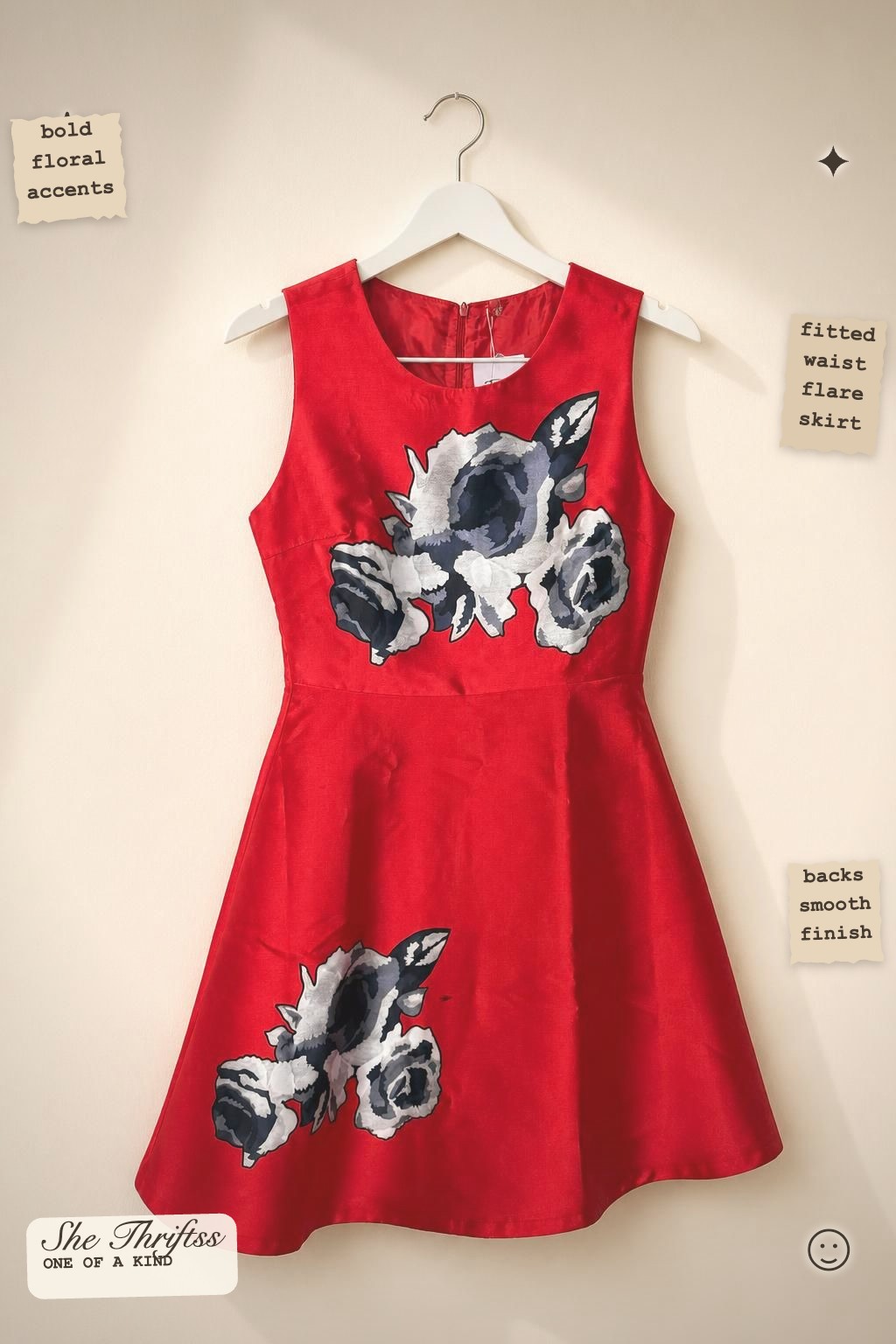 Red floral fit and flare dress