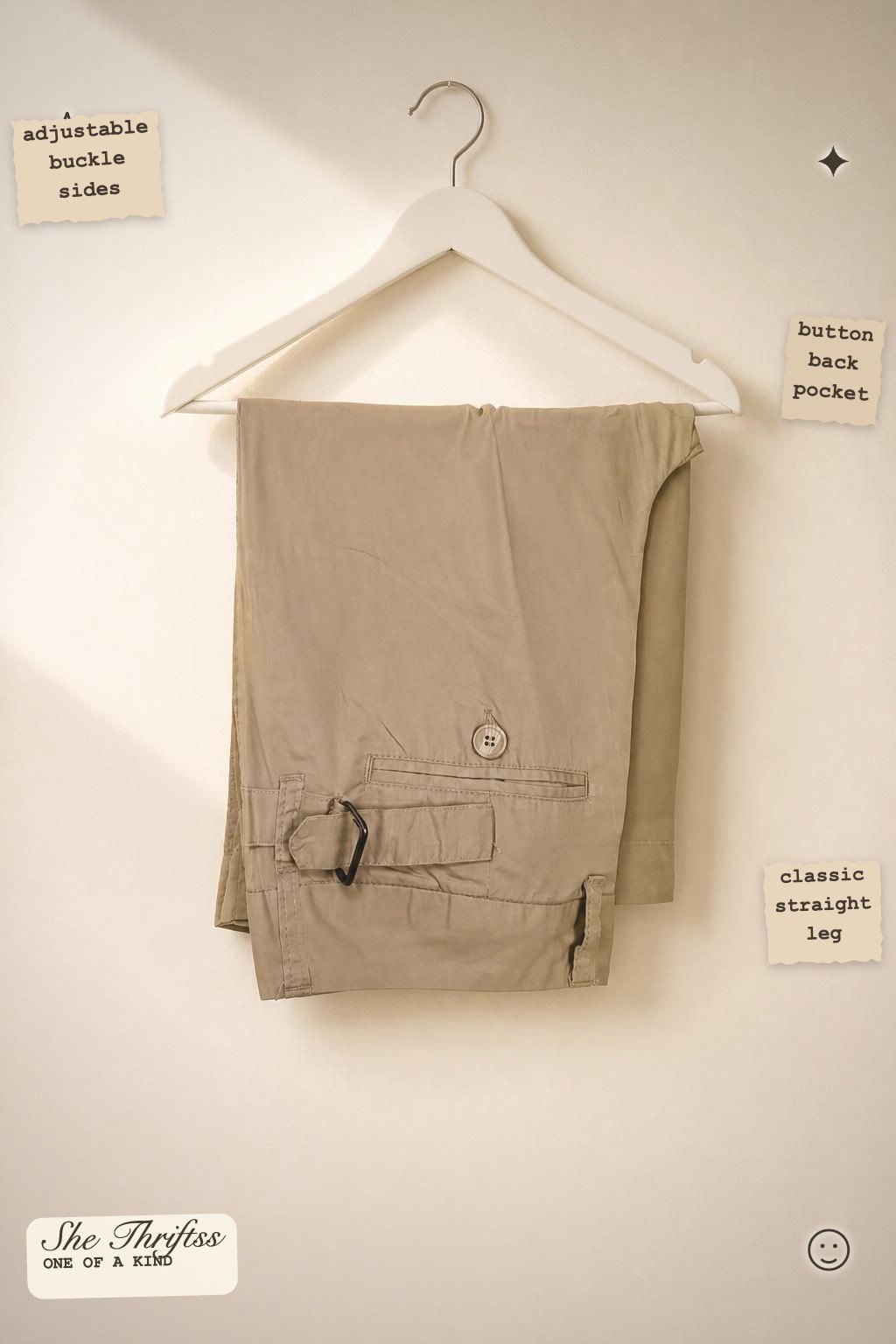 Sand buckle detail trousers