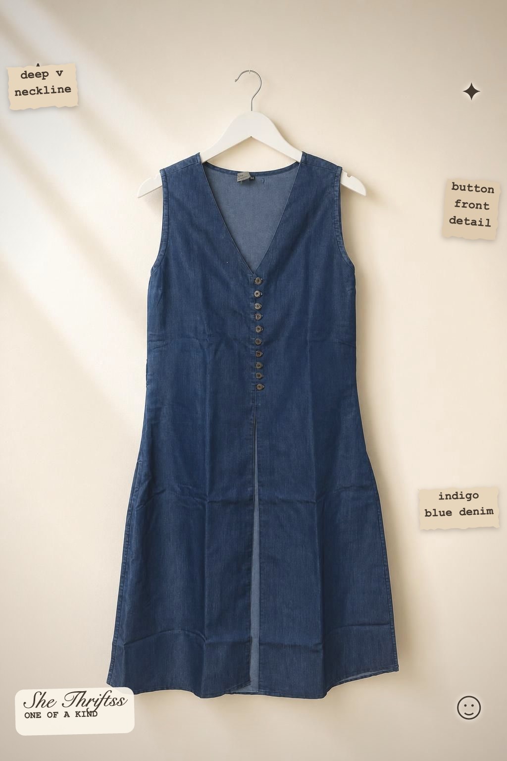 Sleeveless denim button dress