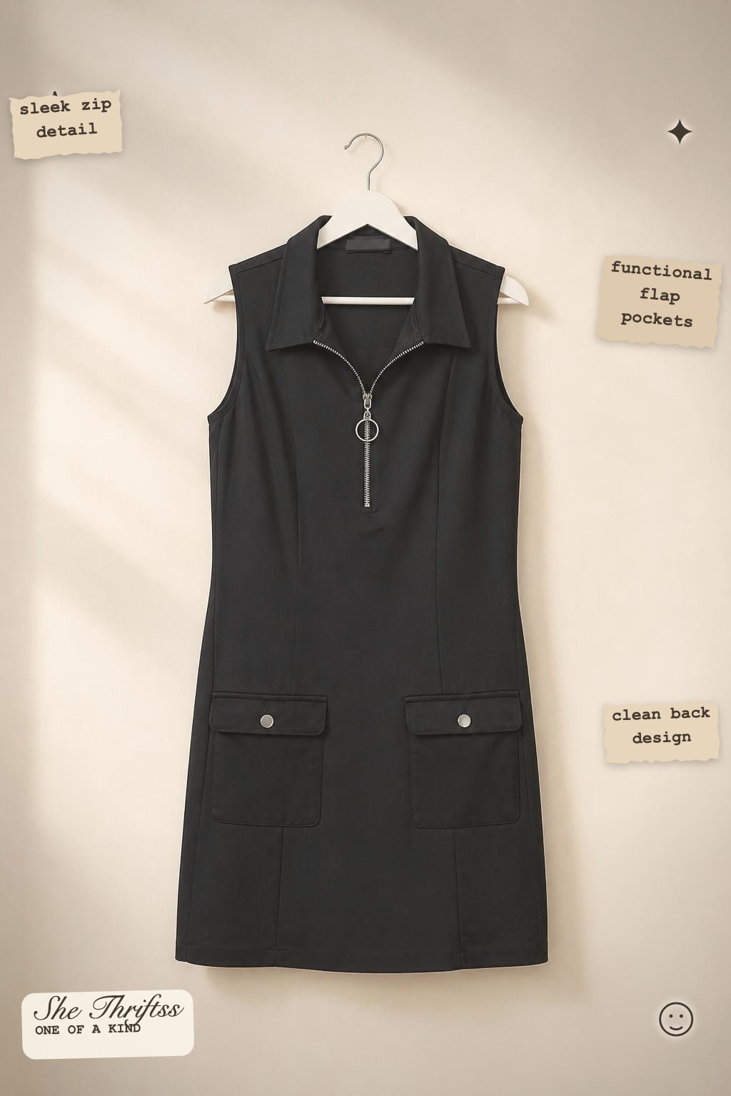 Sleeveless zip collar dress