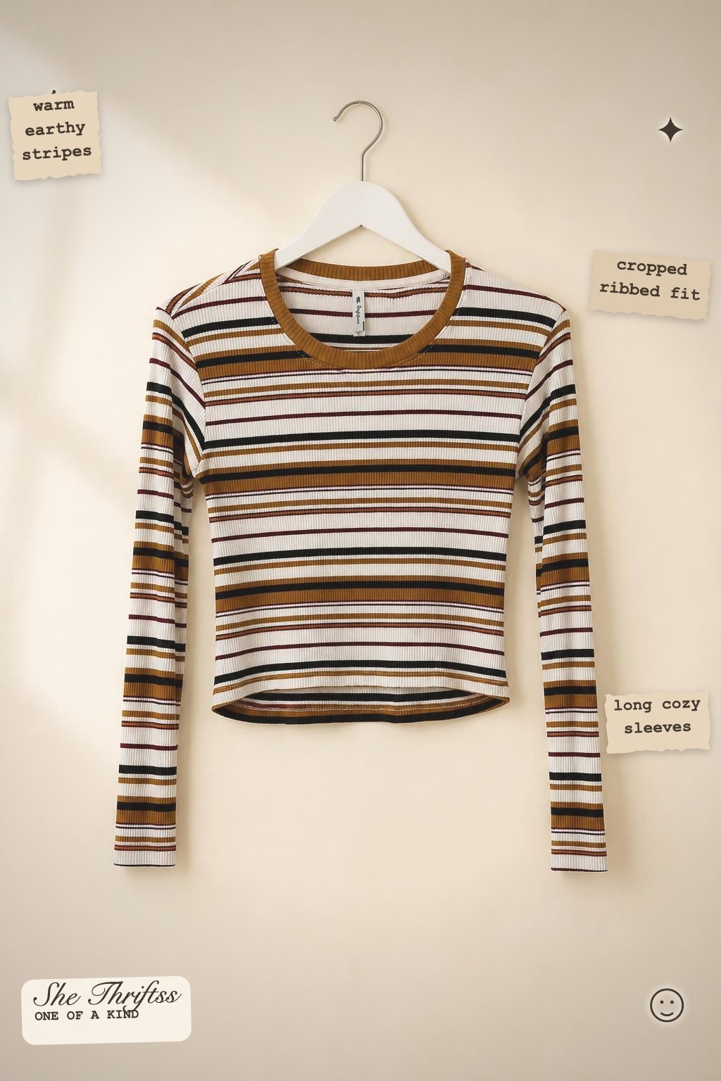 Striped ribbed crew neck top
